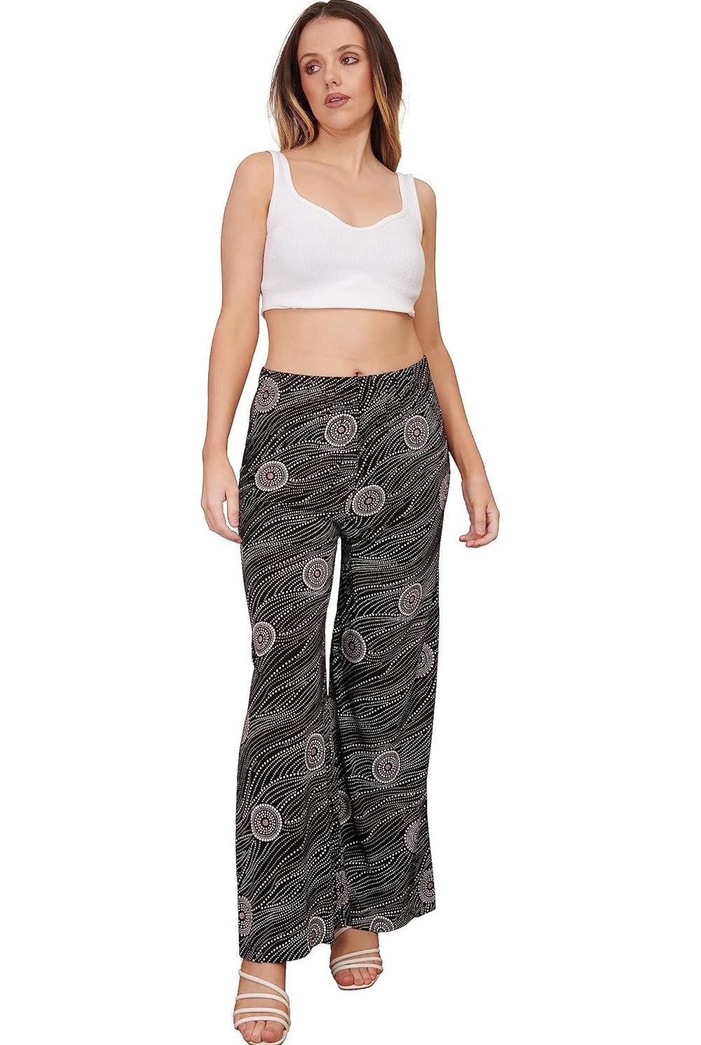 Black Pink Circle Print Palazzo Trouser Palazzo WearAll Black 12-14