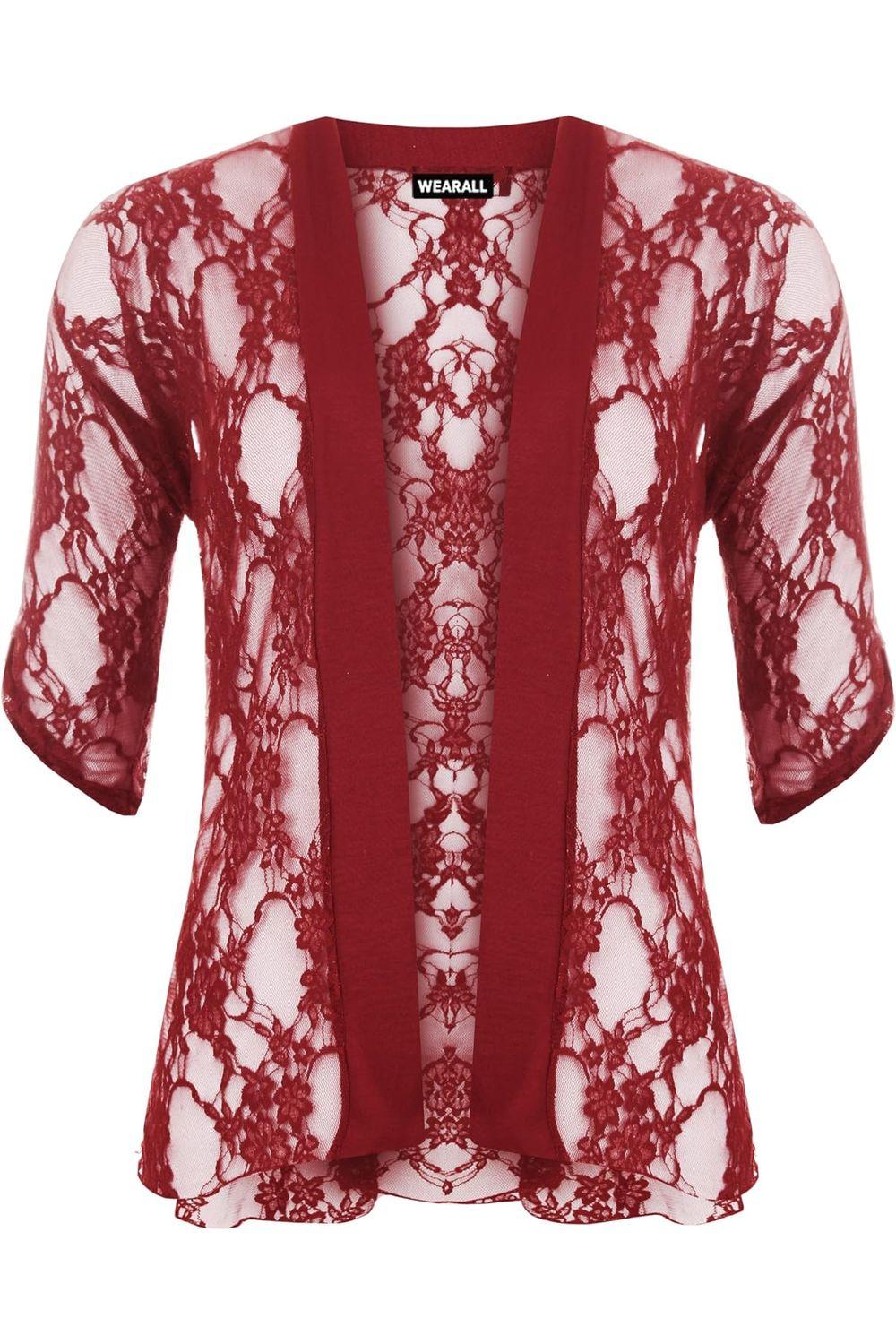 Lace Open Short Cardigan Top cardigan WearAll Wine 16