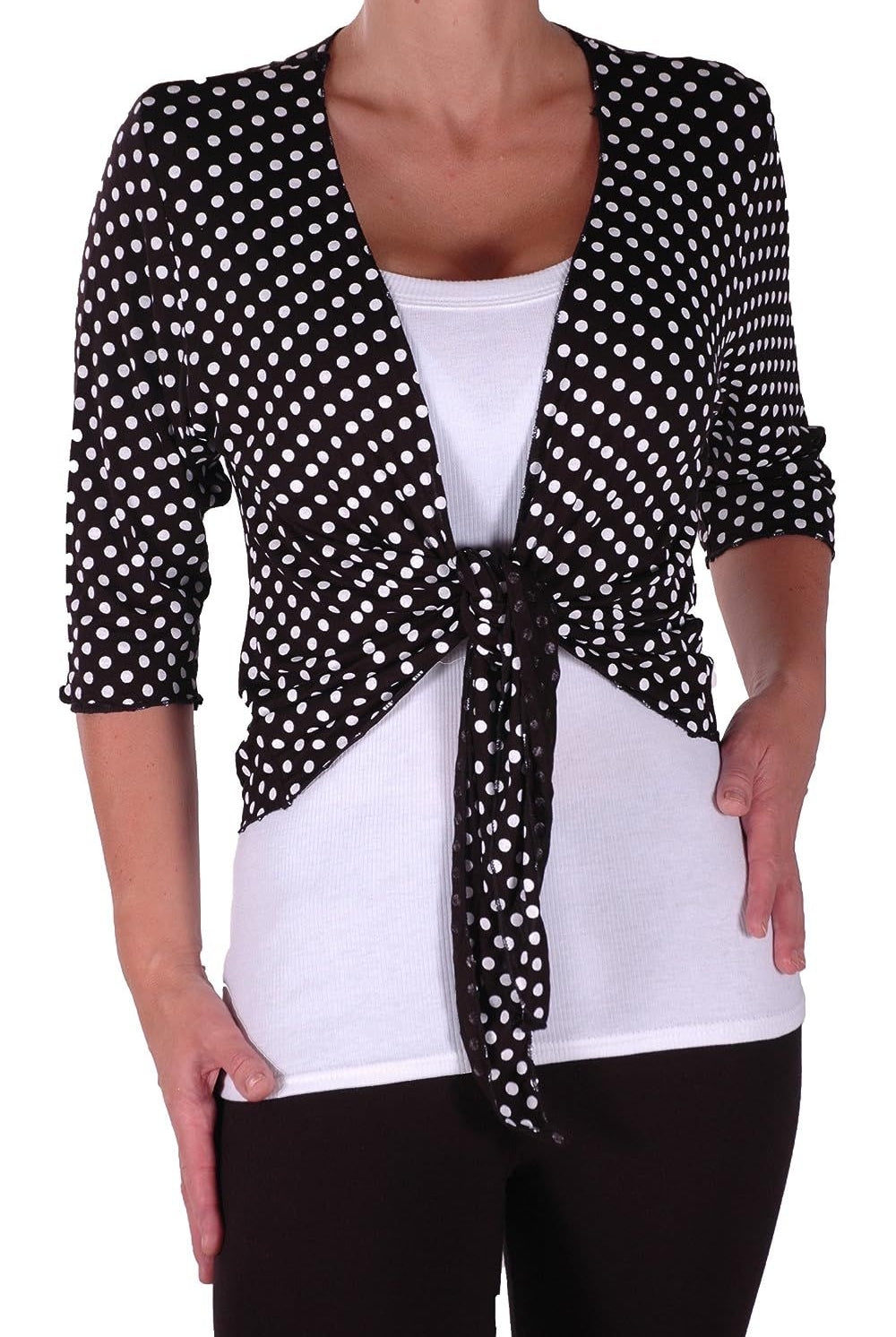 Plus Size Polka Dot Spot Tie Up Shrug Tops WearAll Black 14