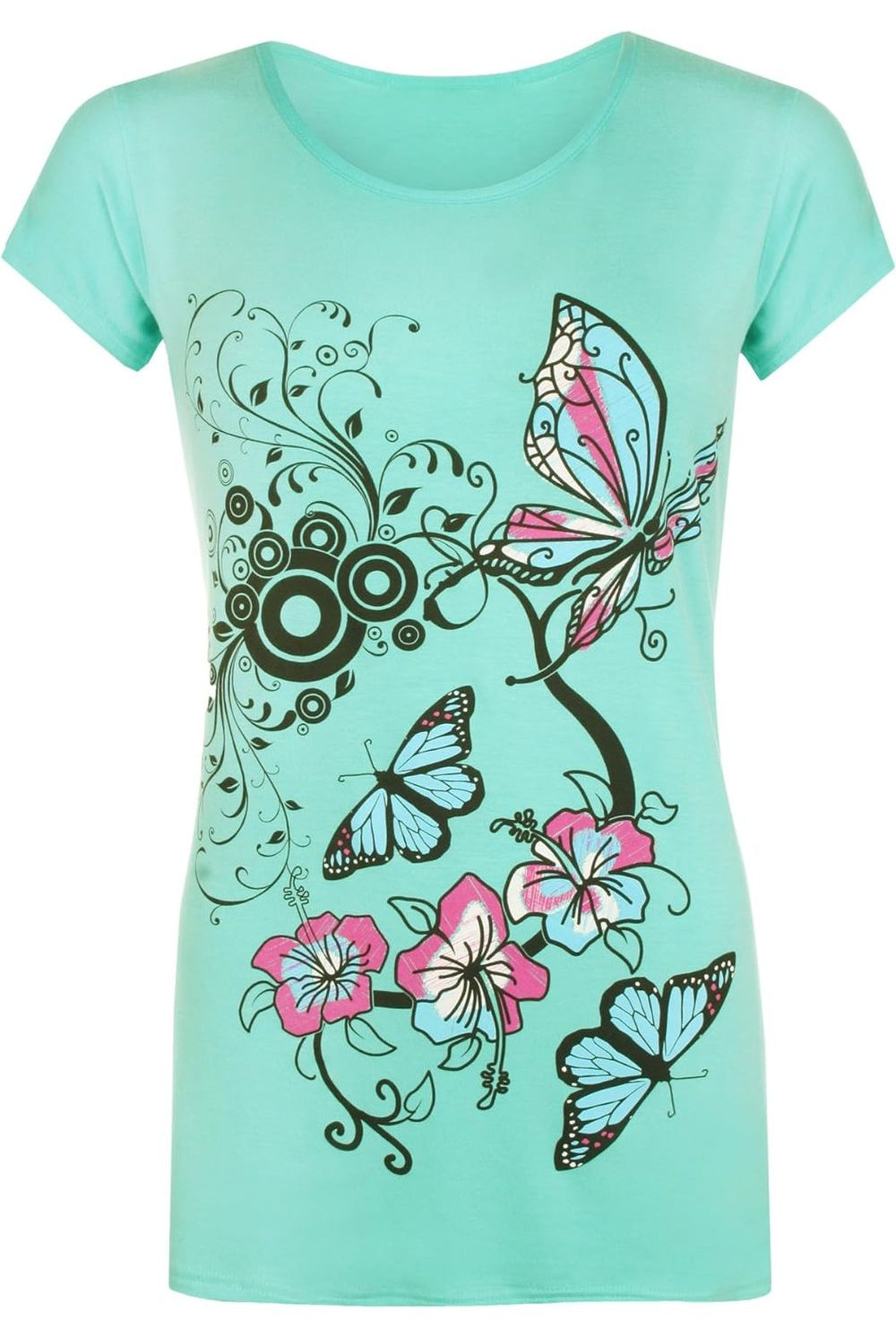 Plus Size Butterfly Print T-Shirt Top Tops WearAll Mint Green 16-18