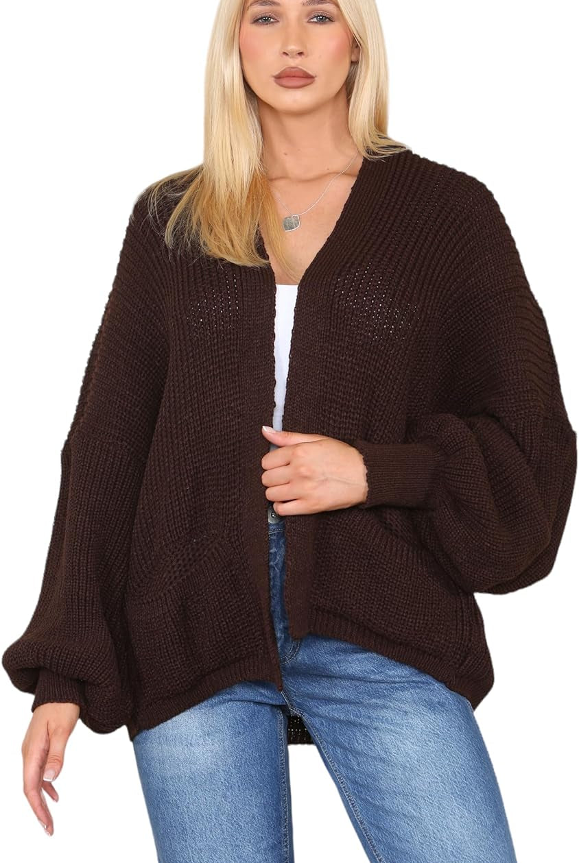 Short Balloon Sleeve Cardigan One Size (10-18) Apparel & Accessories WearAll Brown