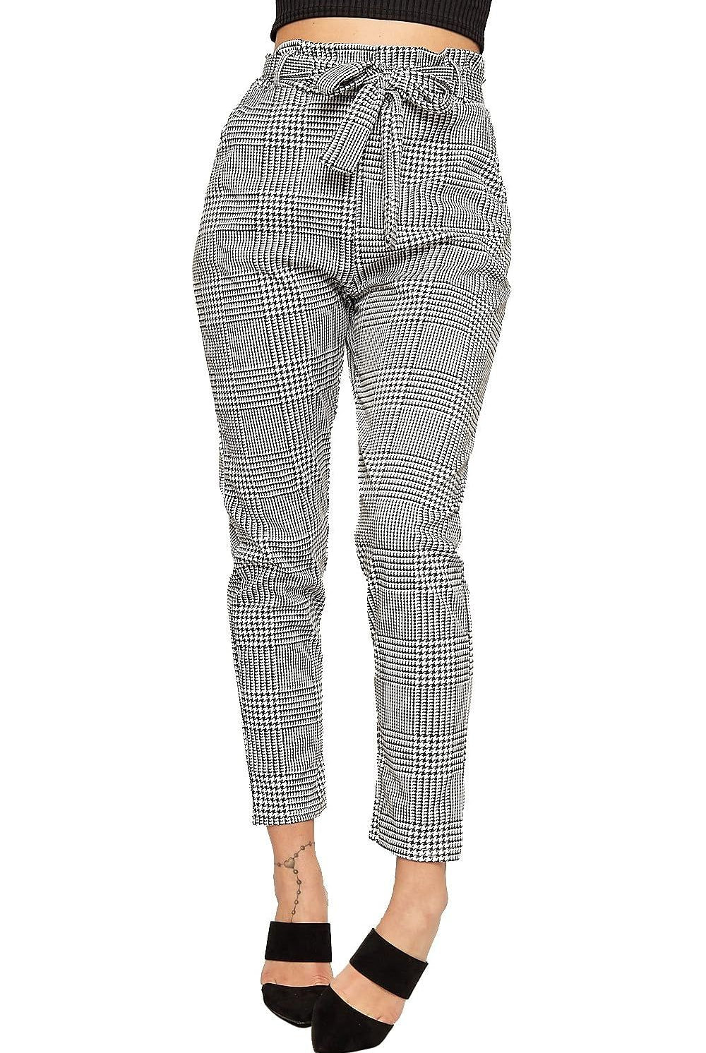 Paperbag Tartan Checked Print Trouser Trousers WearAll Black White 8