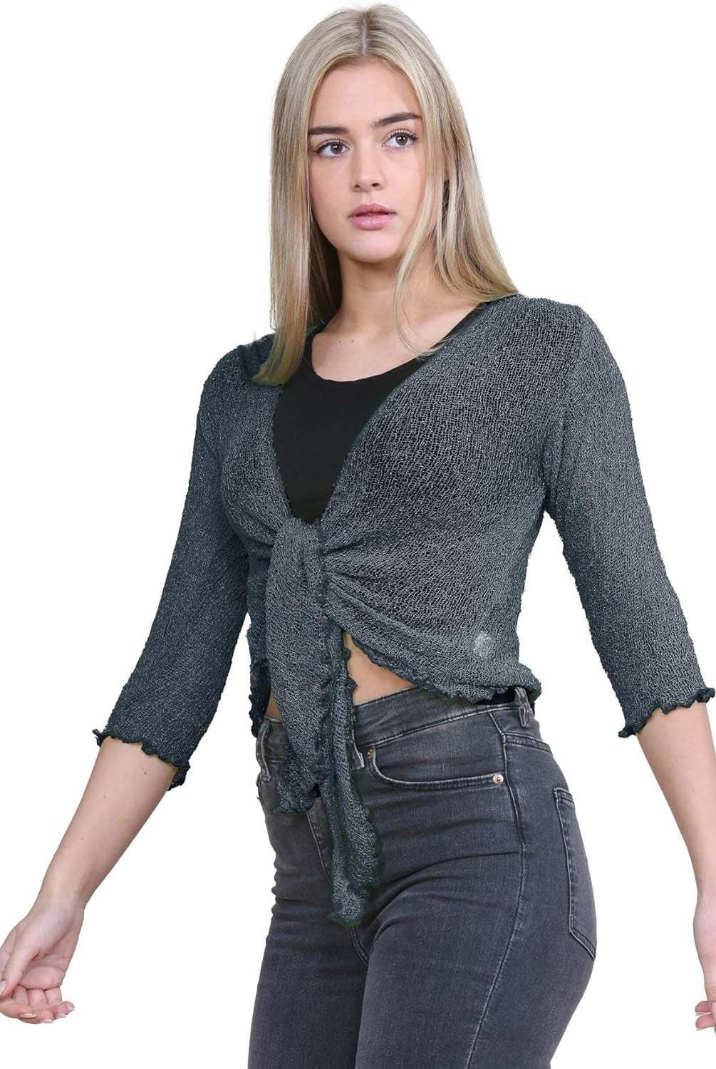 Tie Up Knitted Cropped Bolero Shrug Shrugs WearAll