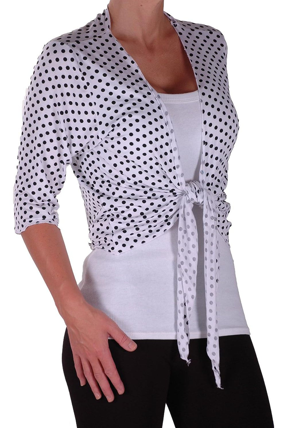 Plus Size Polka Dot Spot Tie Up Shrug Tops WearAll