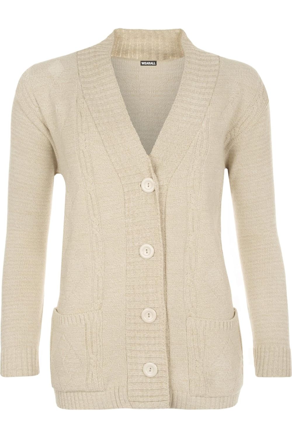Button Long Sleeve Pocket Knitted Cardigan Knitted Cardigan WearAll Stone 8-10