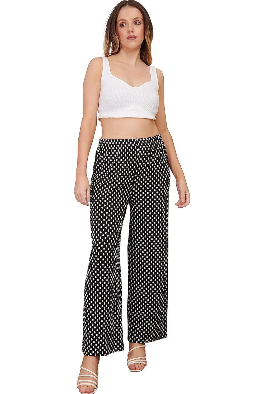 Black Spot Print Palazzo Trouser Palazzo WearAll Black Spot 8-10