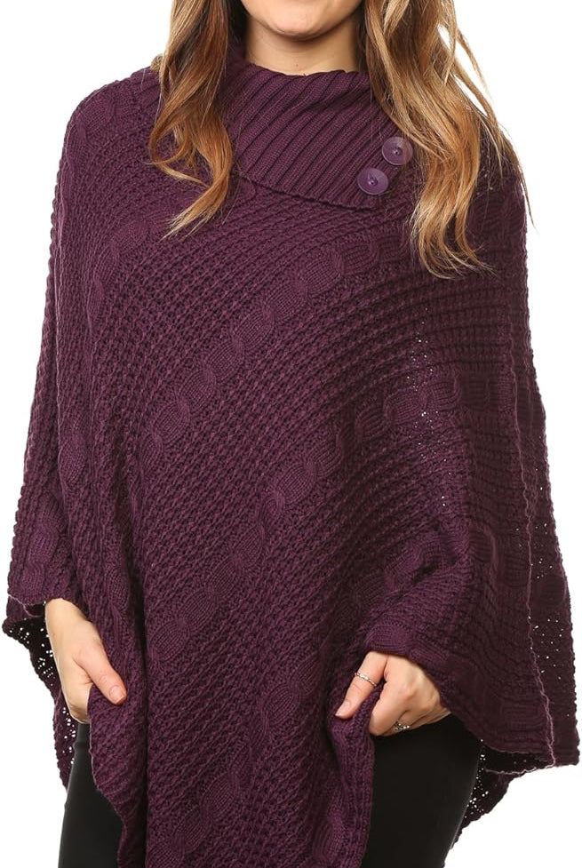Button Knitted Poncho Knitted Jumper WearAll Purple One Size (8-16)