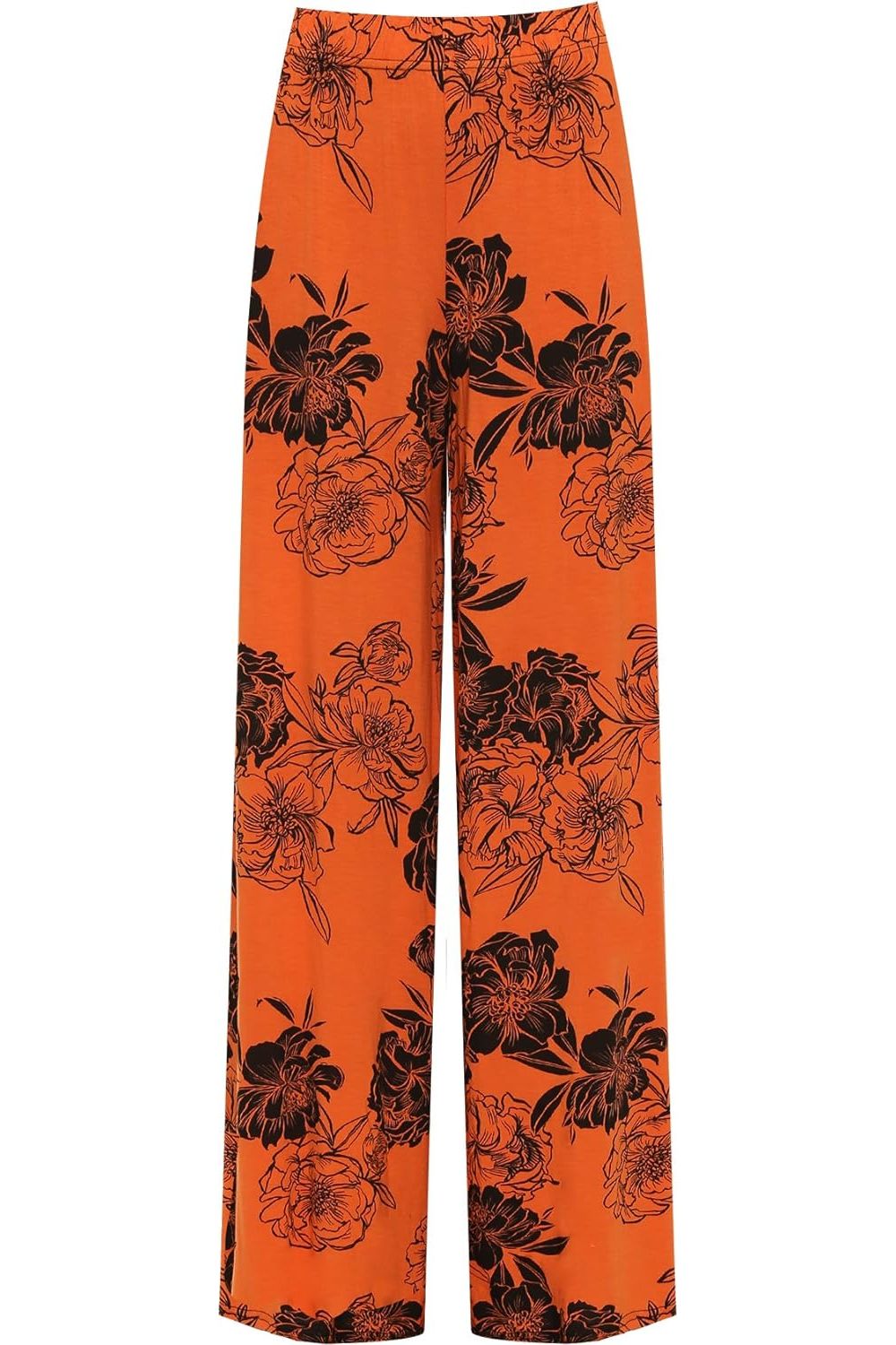 Plus Size Flower Floral Print Wide Leg Palazzo Trouser Palazzo WearAll Orange 16-18
