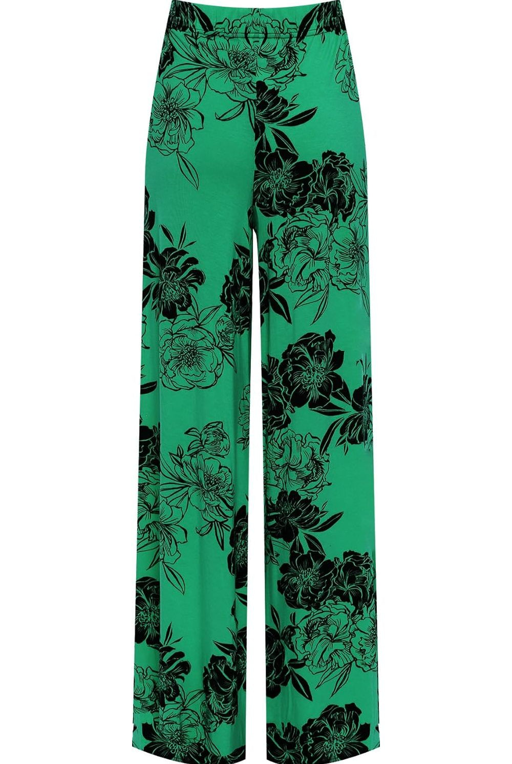 Flower Floral Print Wide Leg Palazzo Trouser Palazzo WearAll Green 8-10
