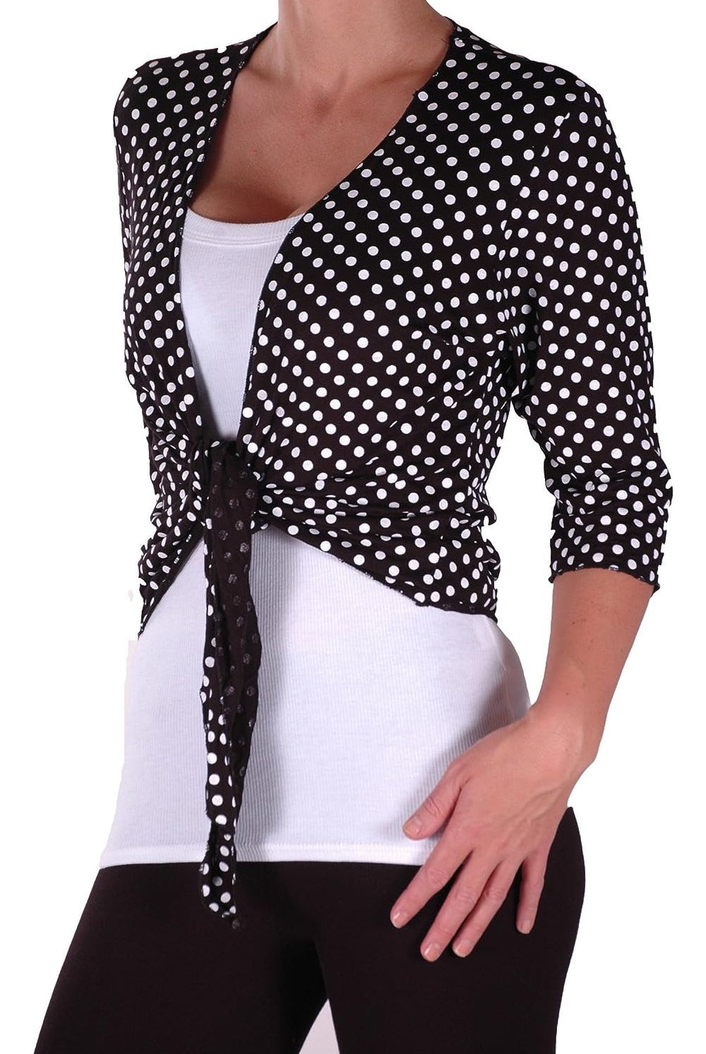 Plus Size Polka Dot Spot Tie Up Shrug Tops WearAll