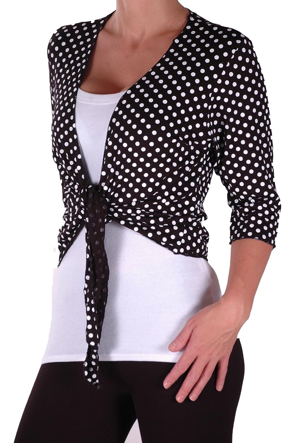 Plus Size Polka Dot Spot Tie Up Shrug Tops WearAll