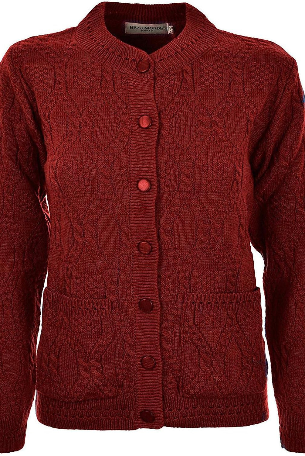 Knitted Crew Neck Pocket Front Button Cardigan Cardigans WearAll Red 10-12
