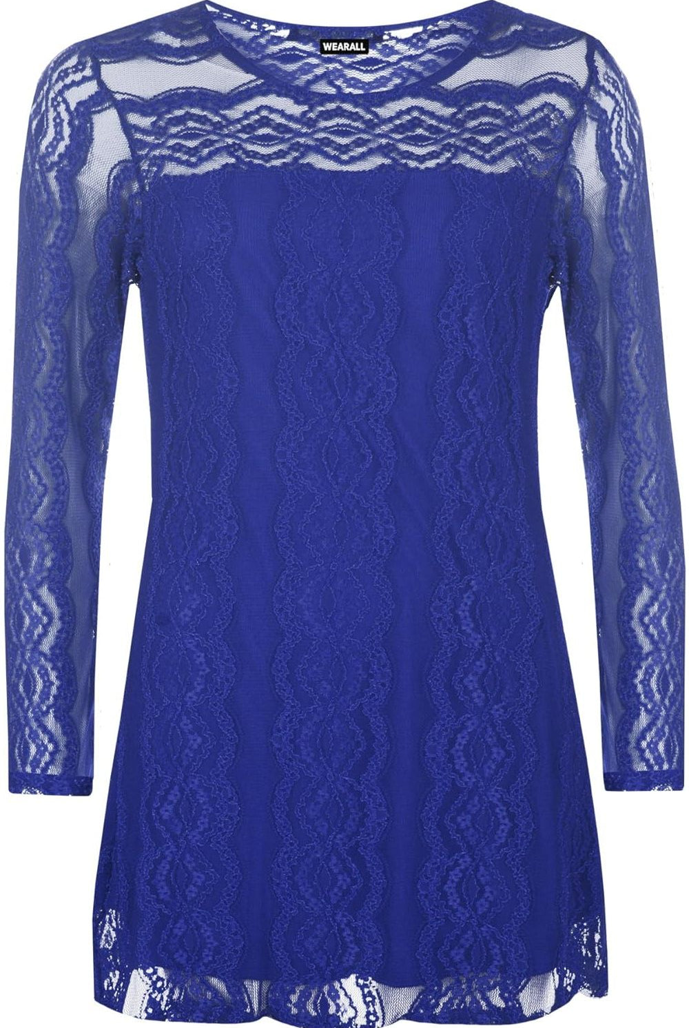 Lace Lined Sheer Long Stretch Tunic Top WearAll Royal Blue 14