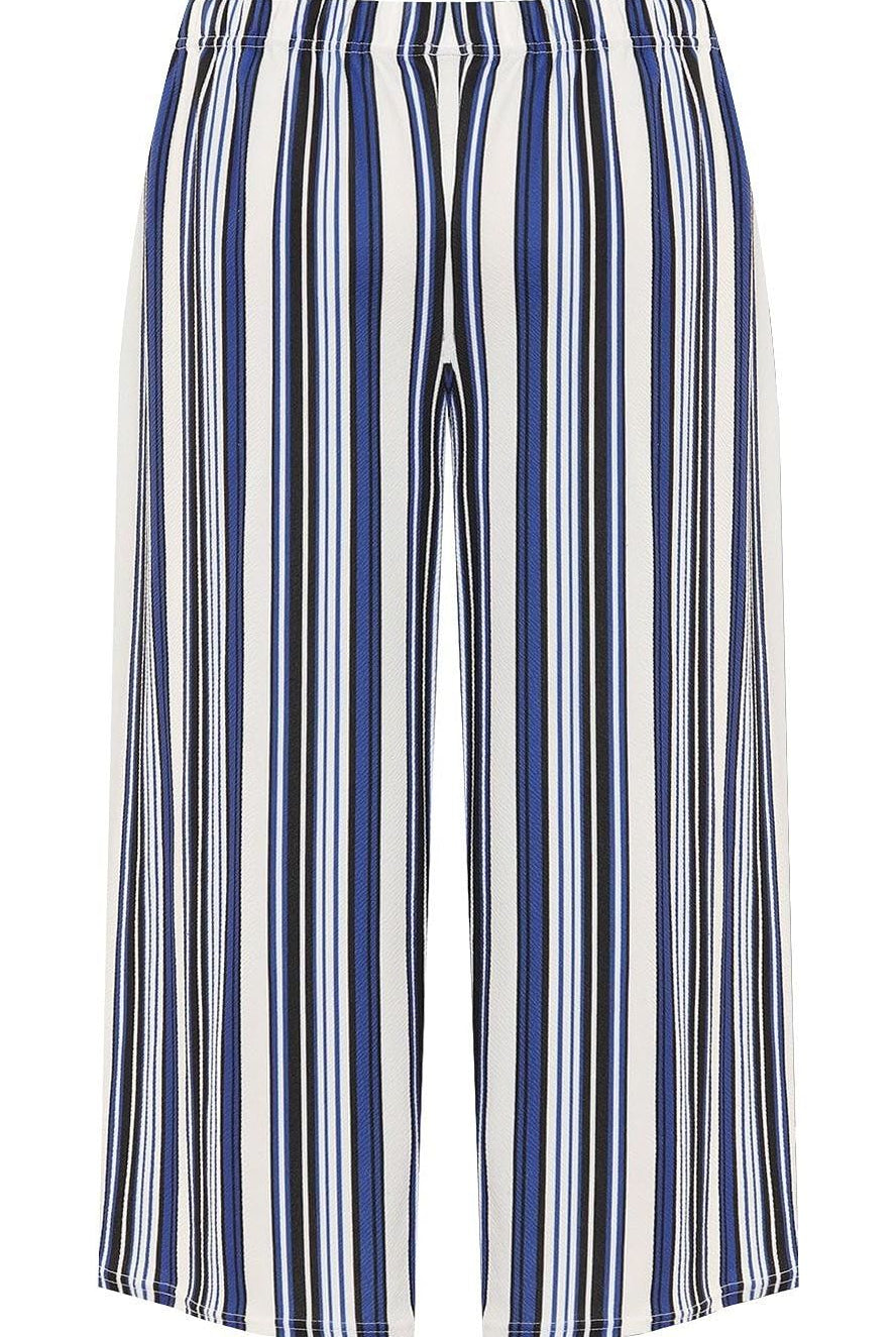 Striped Print 3/4 Culottes Pants Culottes WearAll Blue 14
