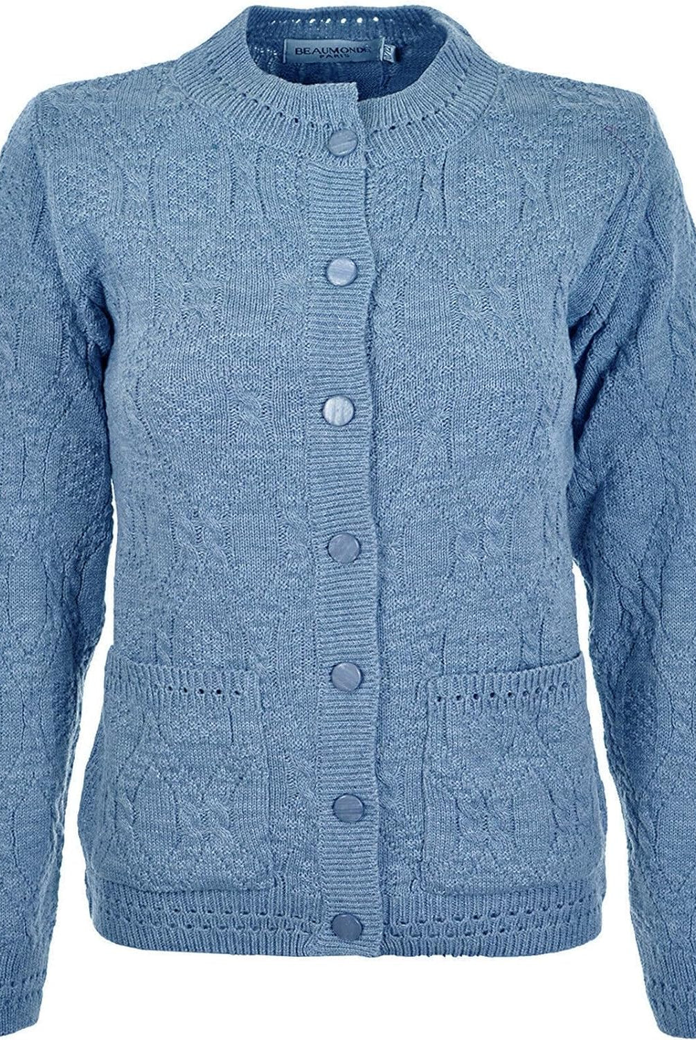 Knitted Crew Neck Pocket Front Button Cardigan Cardigans WearAll