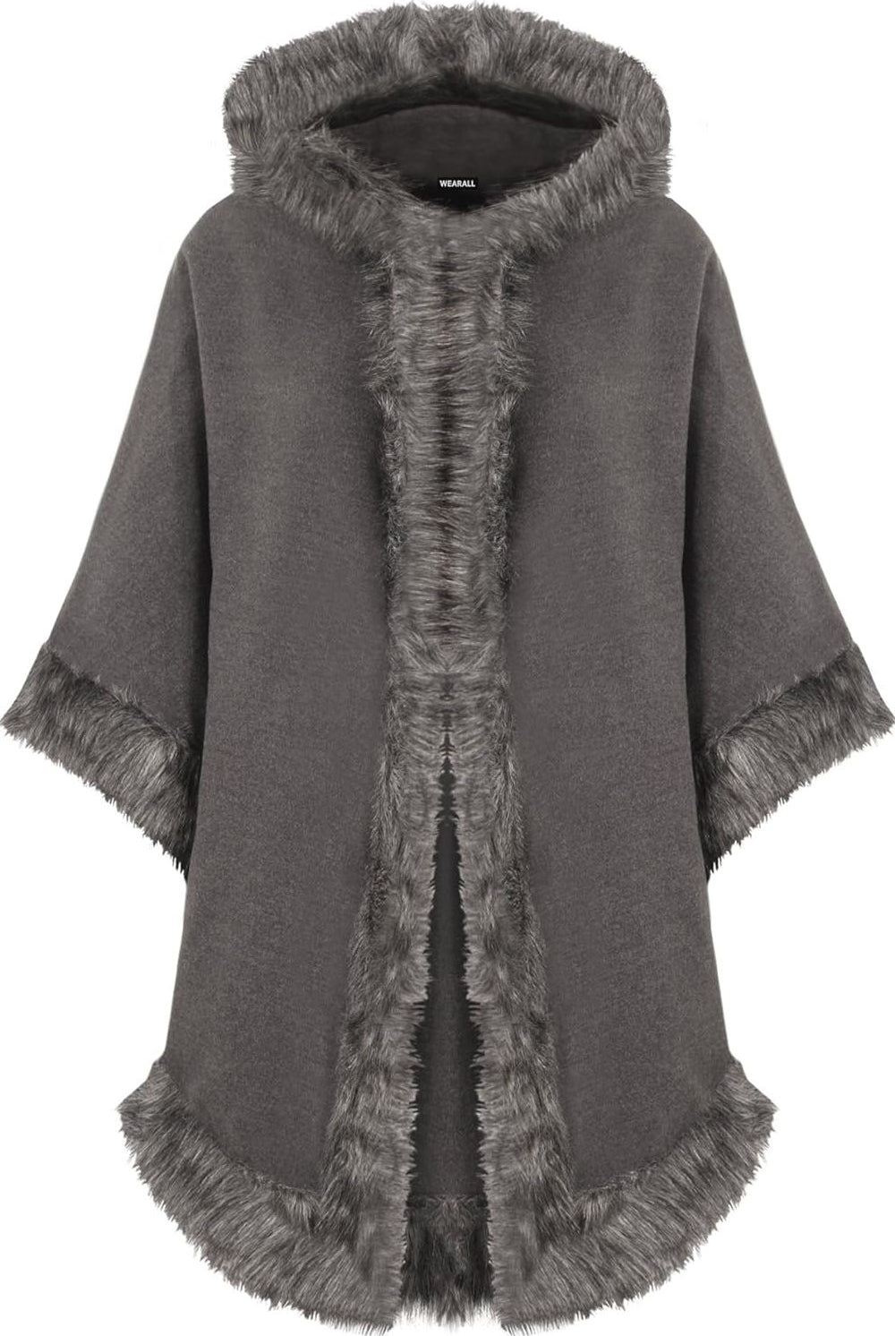 Faux Fur Trim Hood Cape Tops WearAll