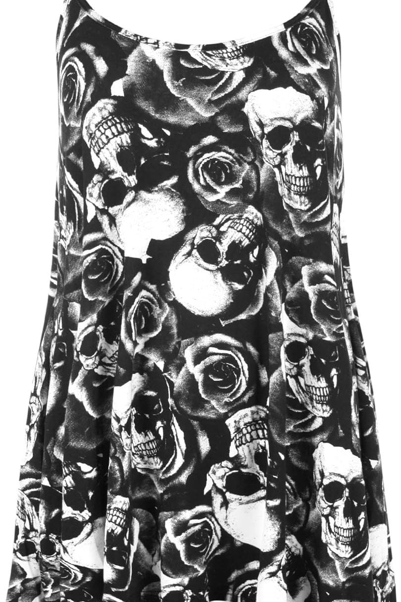 Plus Size Skull Rose Print Plain Cami Vest Top Tops WearAll