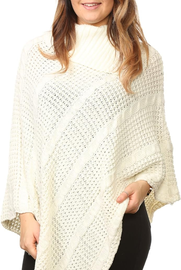 Button Knitted Poncho Knitted Jumper WearAll Cream One Size (8-16)