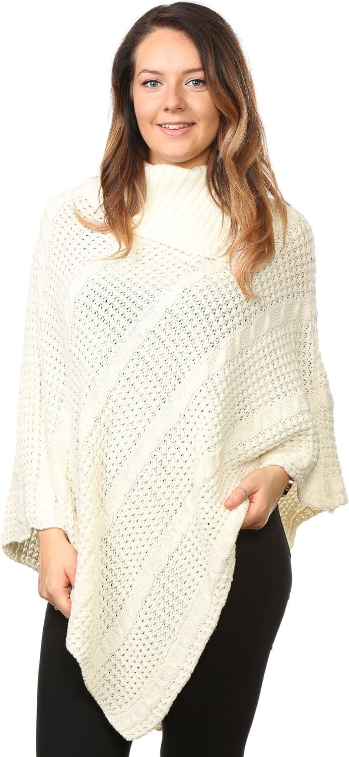 Button Knitted Poncho Knitted Jumper WearAll Cream One Size (8-16)