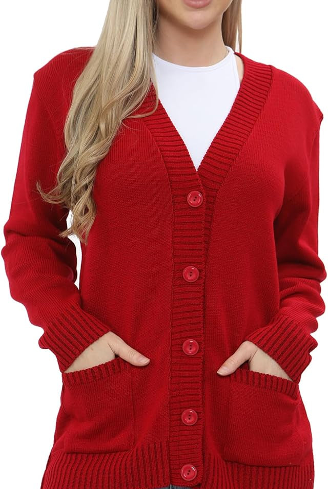 Women Knitted Plain Cardigan Knitted Cardigan WearAll Red 8-10