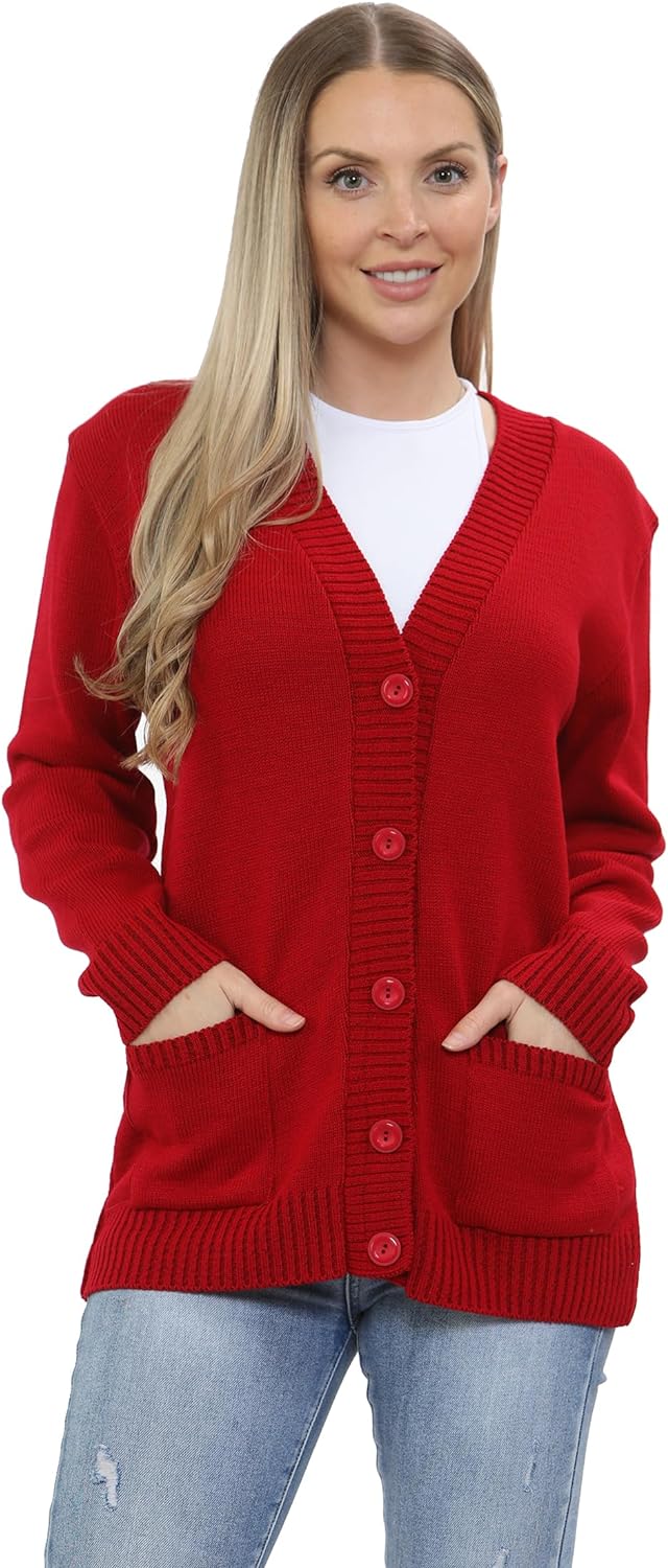 Women Knitted Plain Cardigan Knitted Cardigan WearAll Red 8-10