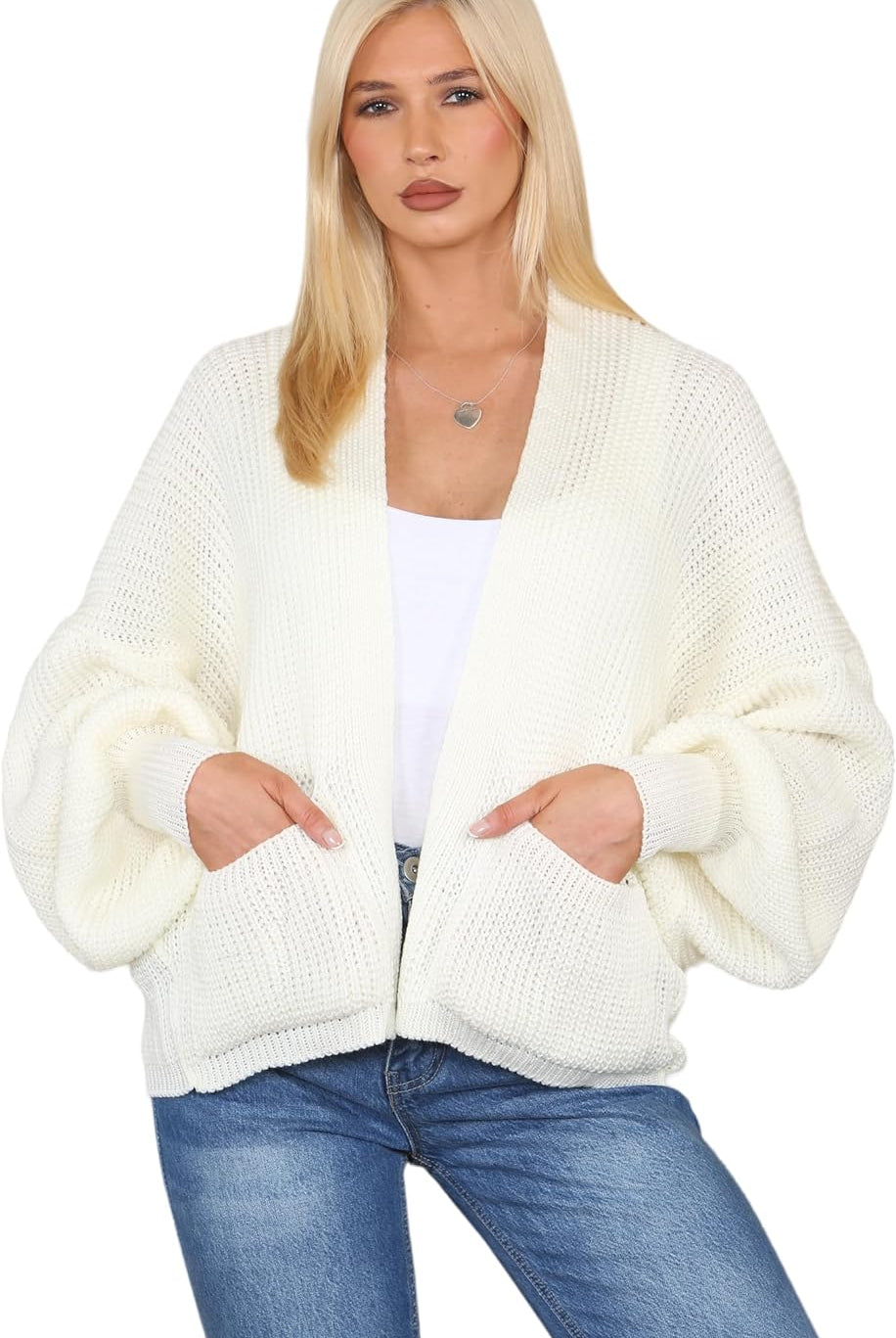 Short Balloon Sleeve Cardigan One Size (10-18) Apparel & Accessories WearAll Cream