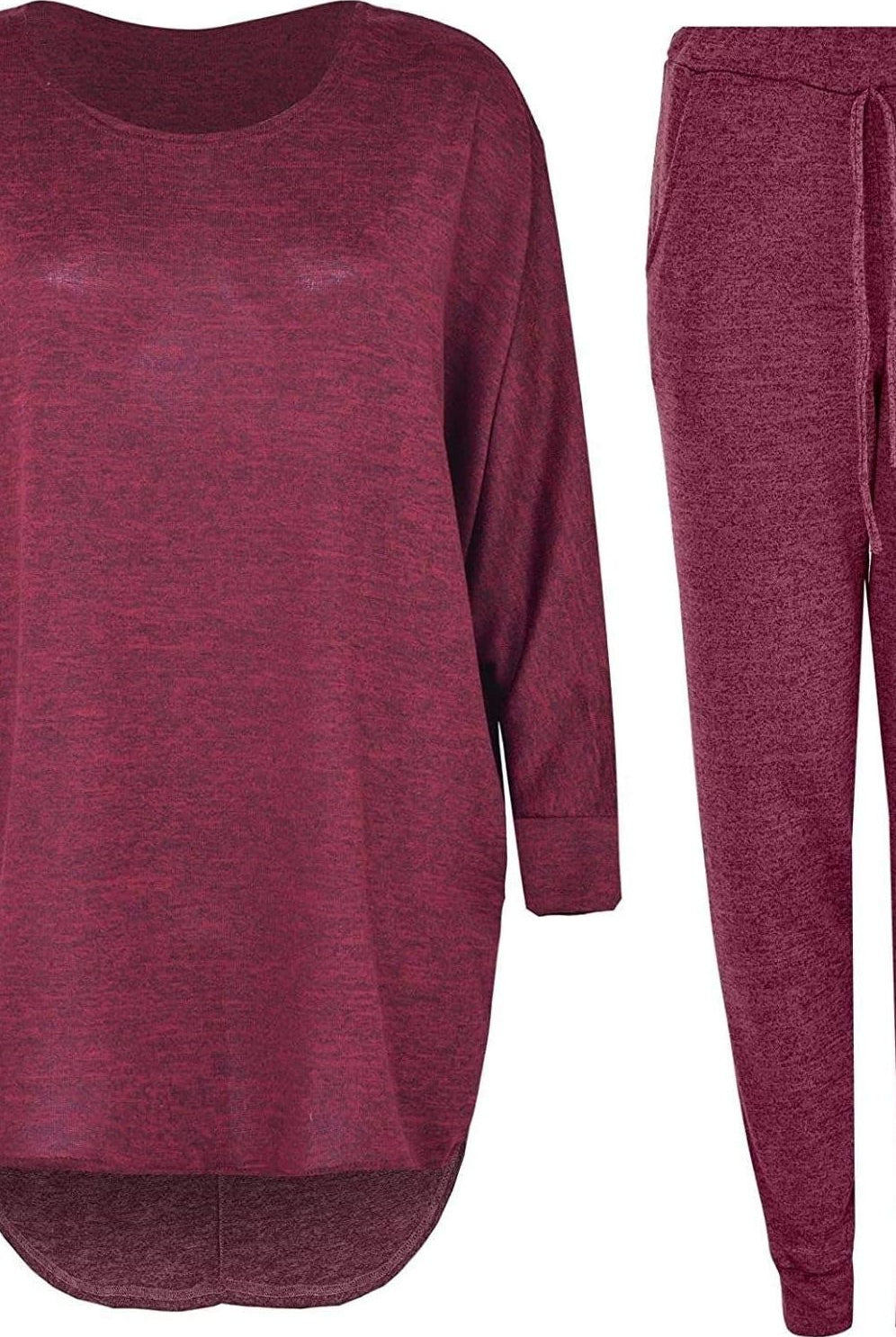 Dip Hem Top And Joggers Loungewear Tops WearAll Wine M