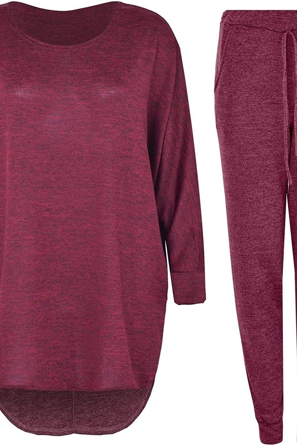 Dip Hem Top And Joggers Loungewear Tops WearAll Wine M