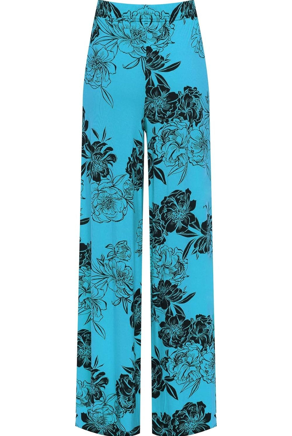 Plus Size Flower Floral Print Wide Leg Palazzo Trouser Palazzo WearAll Turquoise 16-18