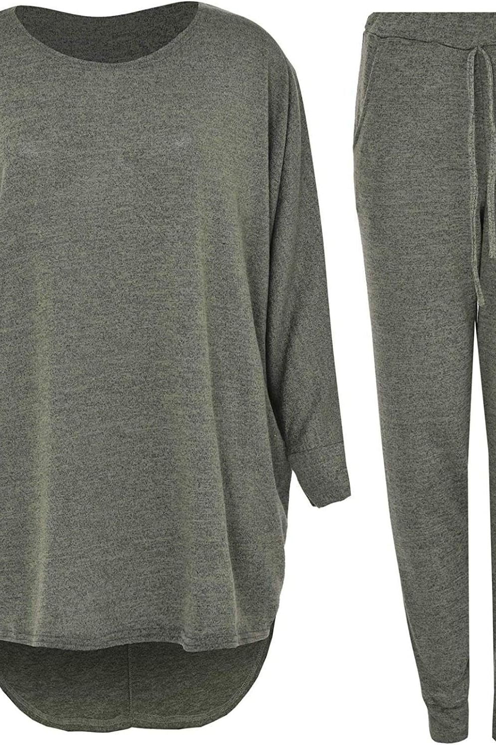 Dip Hem Top And Joggers Loungewear Tops WearAll Khaki M