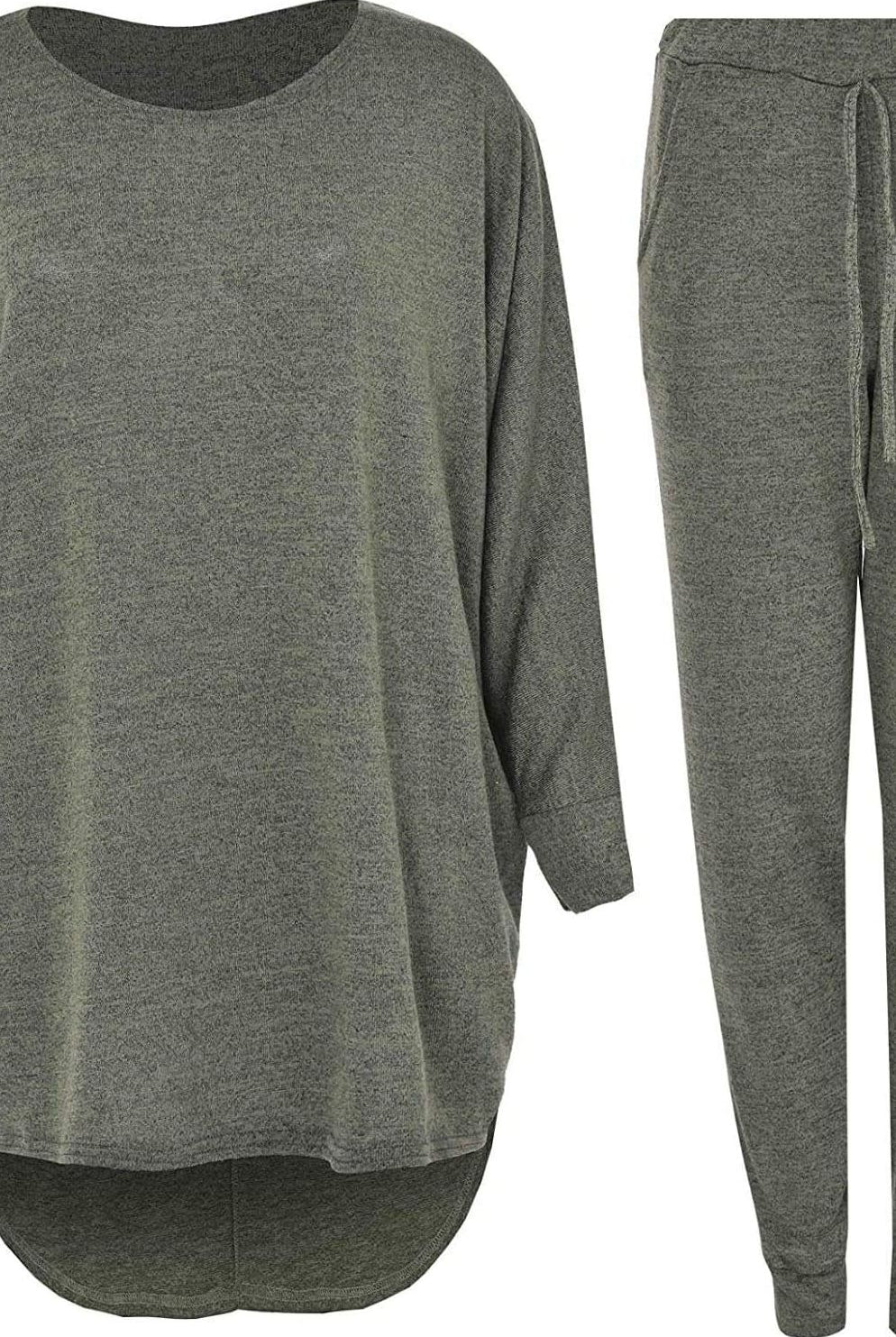 Plus Size Dip Hem Top And Joggers Loungewear Tops WearAll Khaki XL