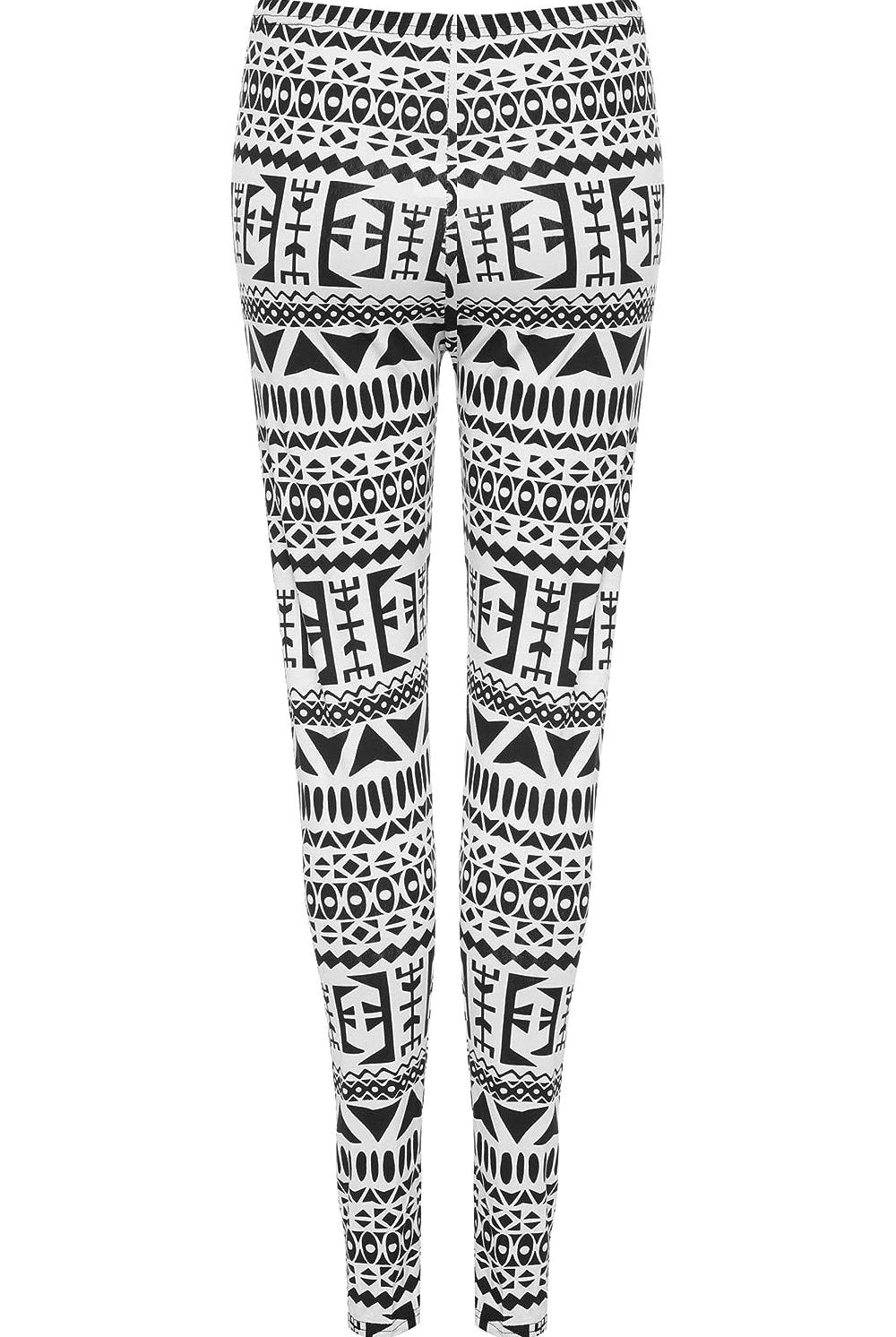 Black White Aztec Large Print Leggings Leggings WearAll