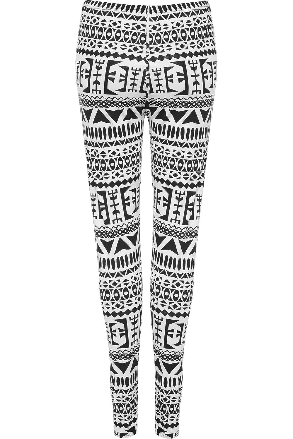 Black White Aztec Large Print Leggings Leggings WearAll