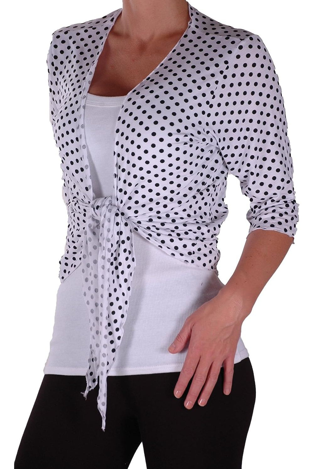 Plus Size Polka Dot Spot Tie Up Shrug Tops WearAll