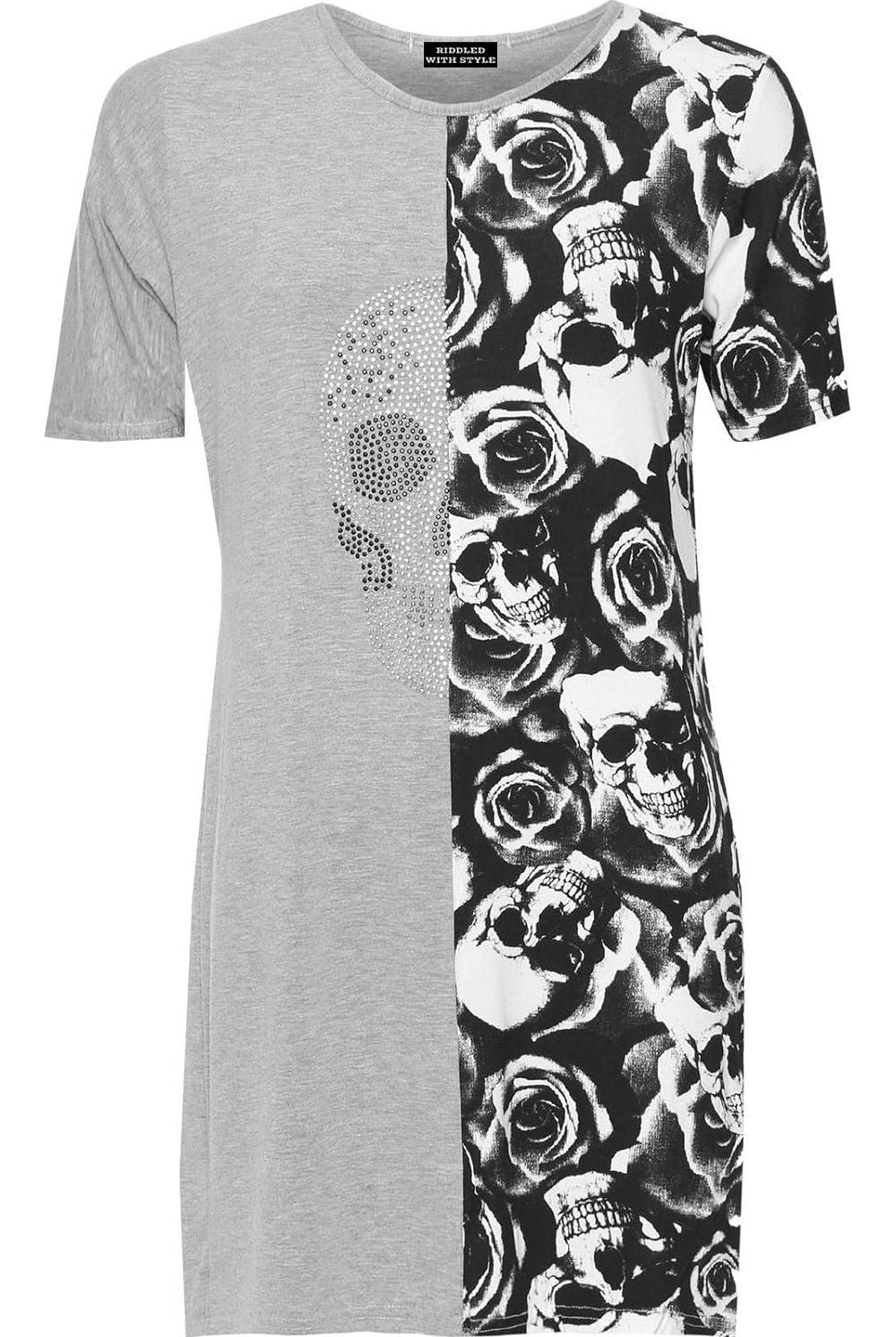 Split Skull Roses Print T-Shirt Tops WearAll