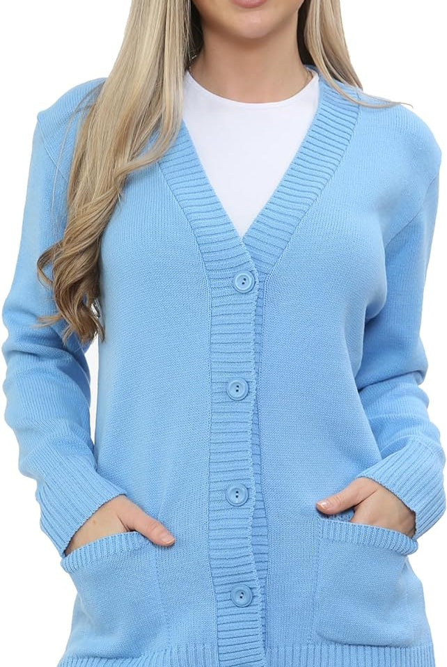 Women Knitted Plain Cardigan Knitted Cardigan WearAll Sky Blue 8-10