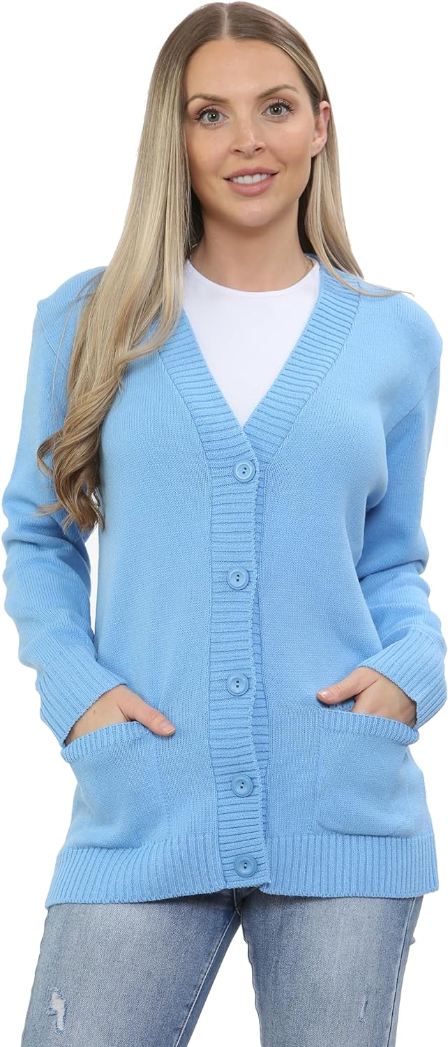 Women Knitted Plain Cardigan Knitted Cardigan WearAll Sky Blue 8-10