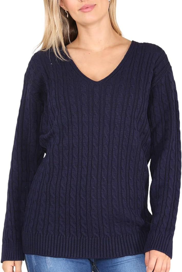 Plus Size Cable Knitted Sweater Top Tops WearAll Navy 16-18