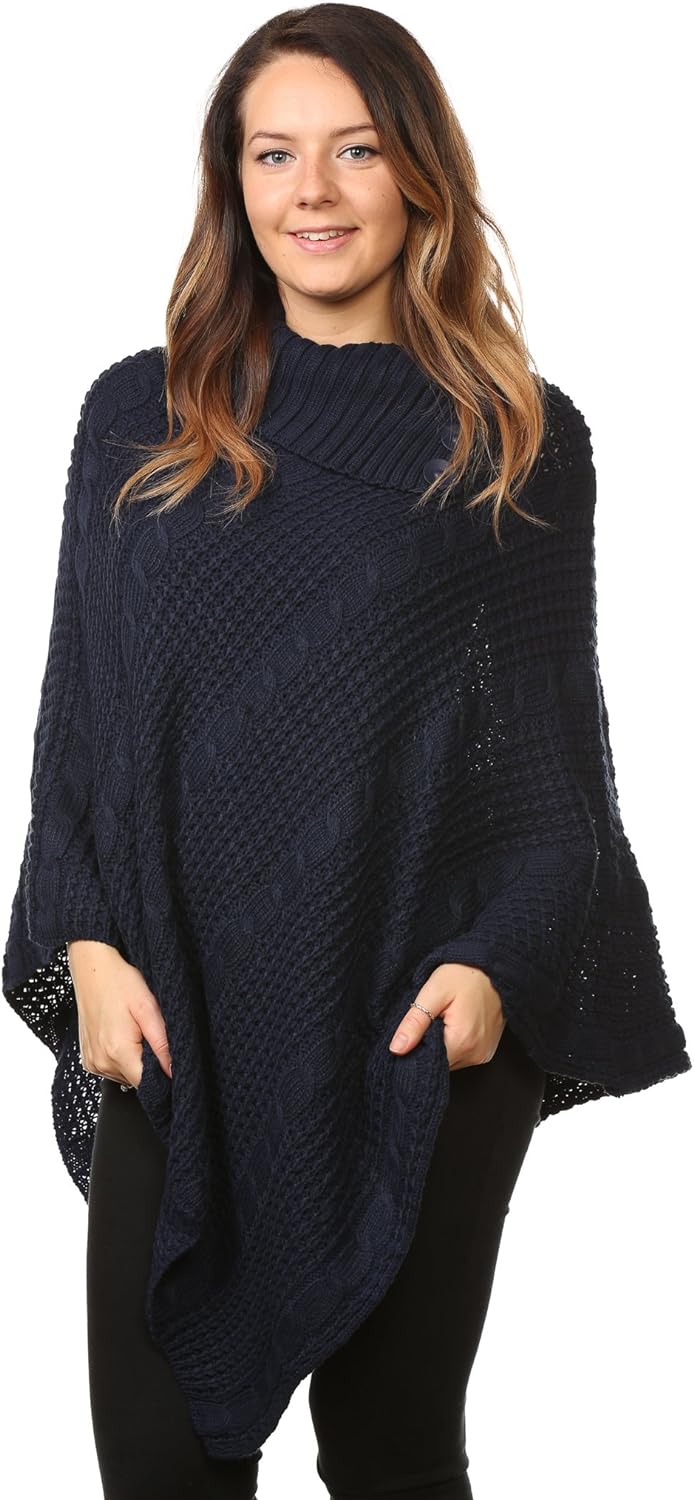 Button Knitted Poncho Knitted Jumper WearAll Navy One Size (8-16)