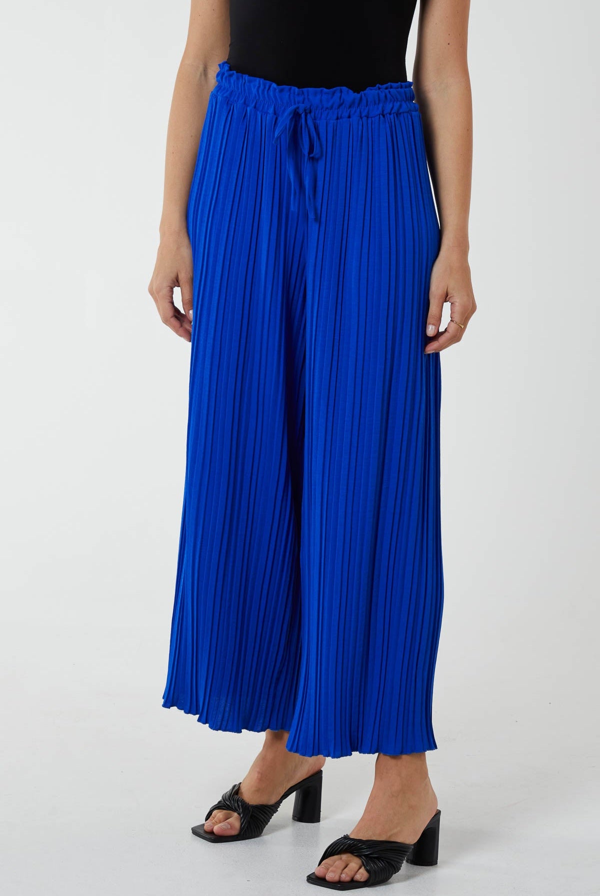 Wide Leg Plisse Drawstring Trousers TRS1 WearAll Royal Blue One Size