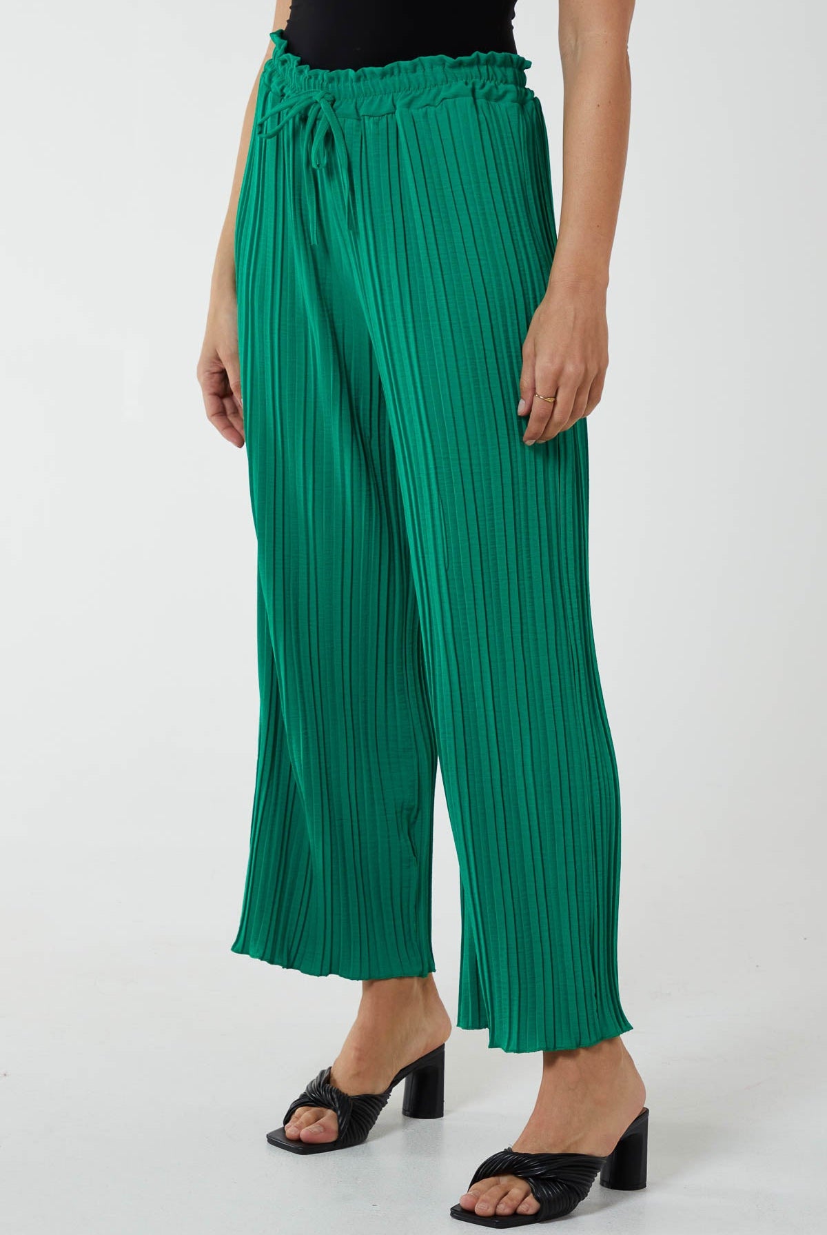 Wide Leg Plisse Drawstring Trousers TRS1 WearAll Jade One Size