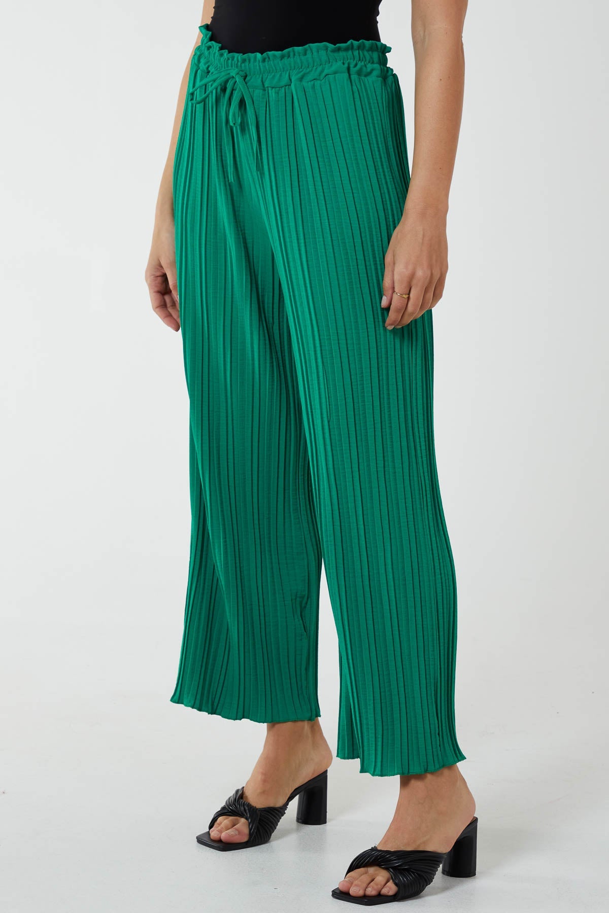Wide Leg Plisse Drawstring Trousers TRS1 WearAll Jade One Size