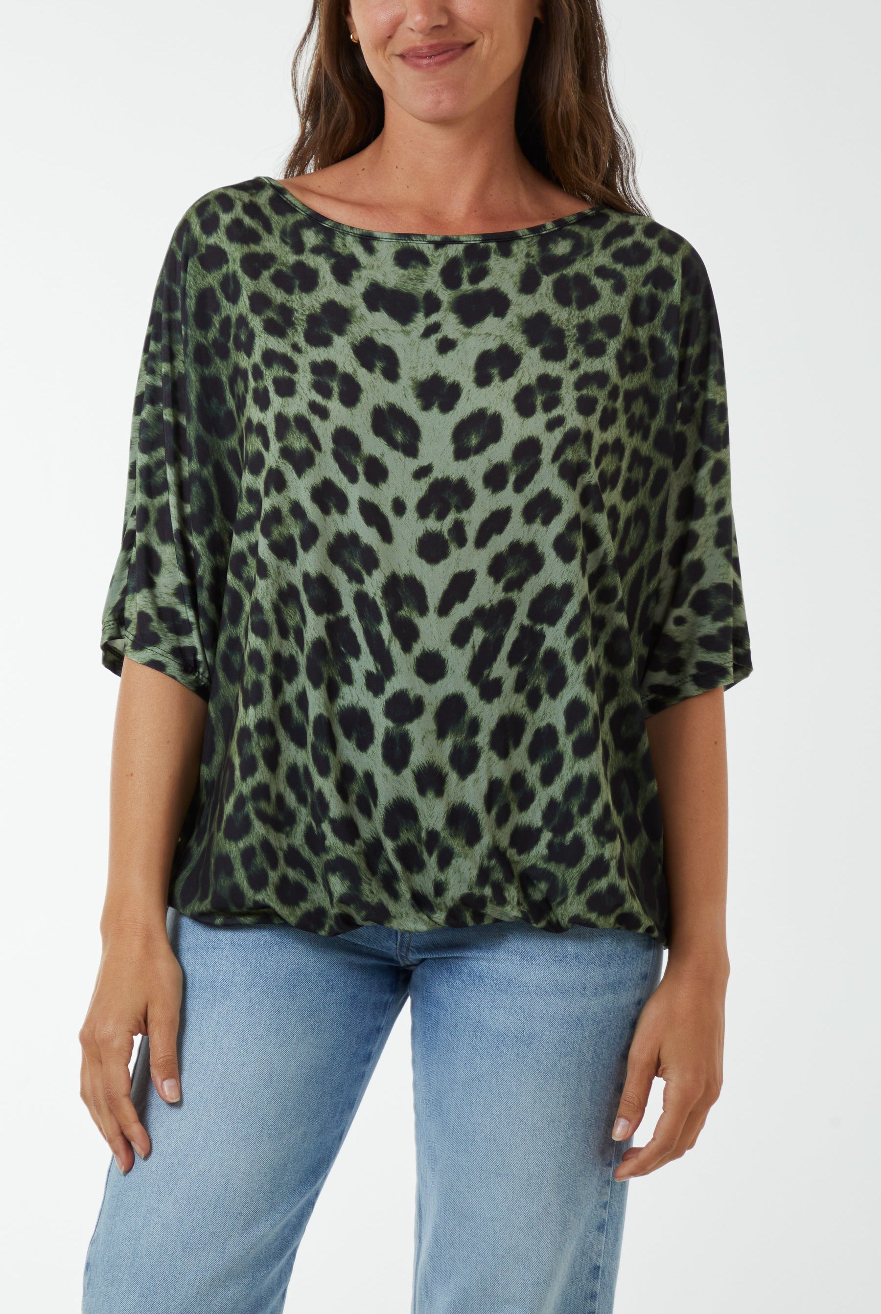 Short Sleeve Leopard Print Top T-shirts WearAll Khaki One Size