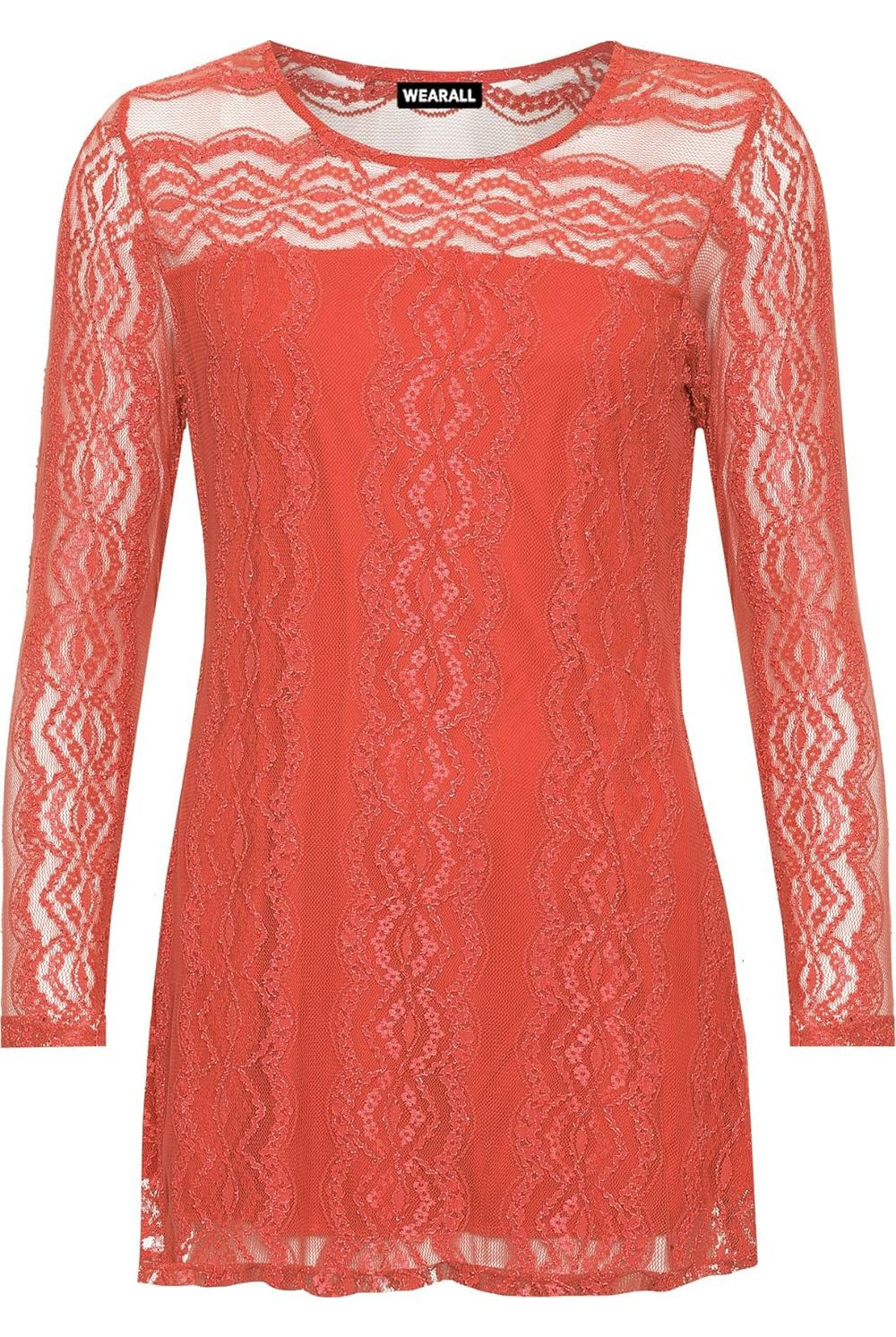 Lace Lined Sheer Long Stretch Tunic Top WearAll Coral 14