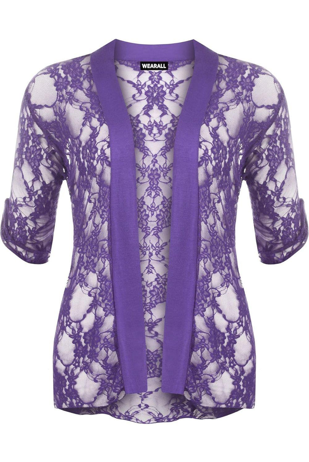 Lace Open Short Cardigan Top cardigan WearAll Purple 14