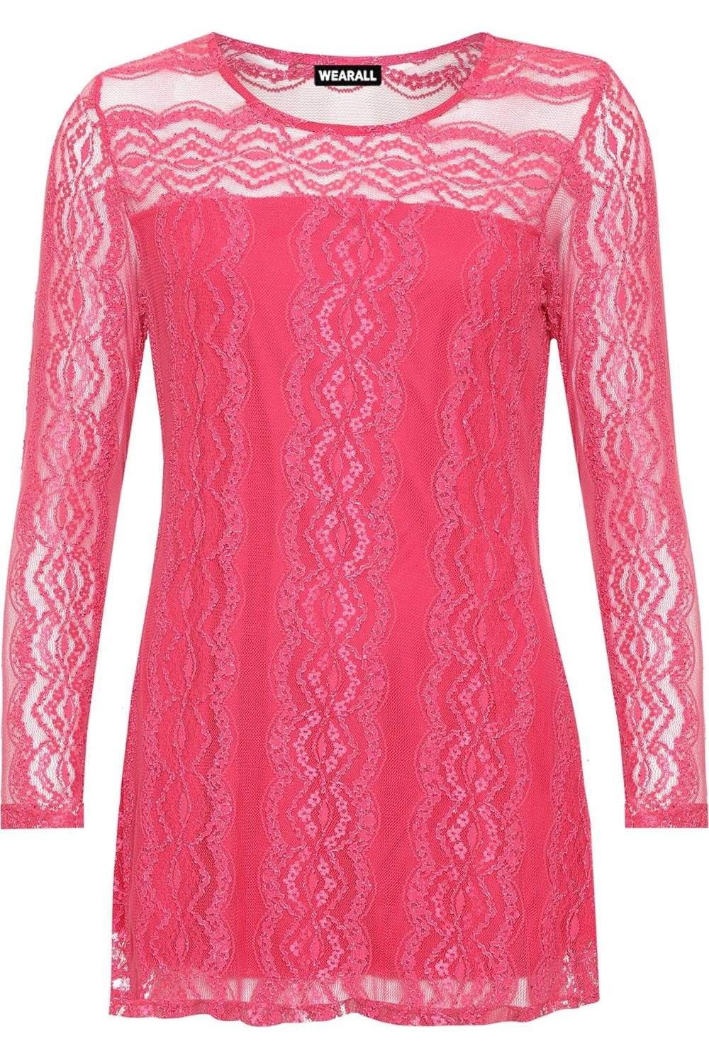 Lace Lined Sheer Long Stretch Tunic Top WearAll Cerise 14