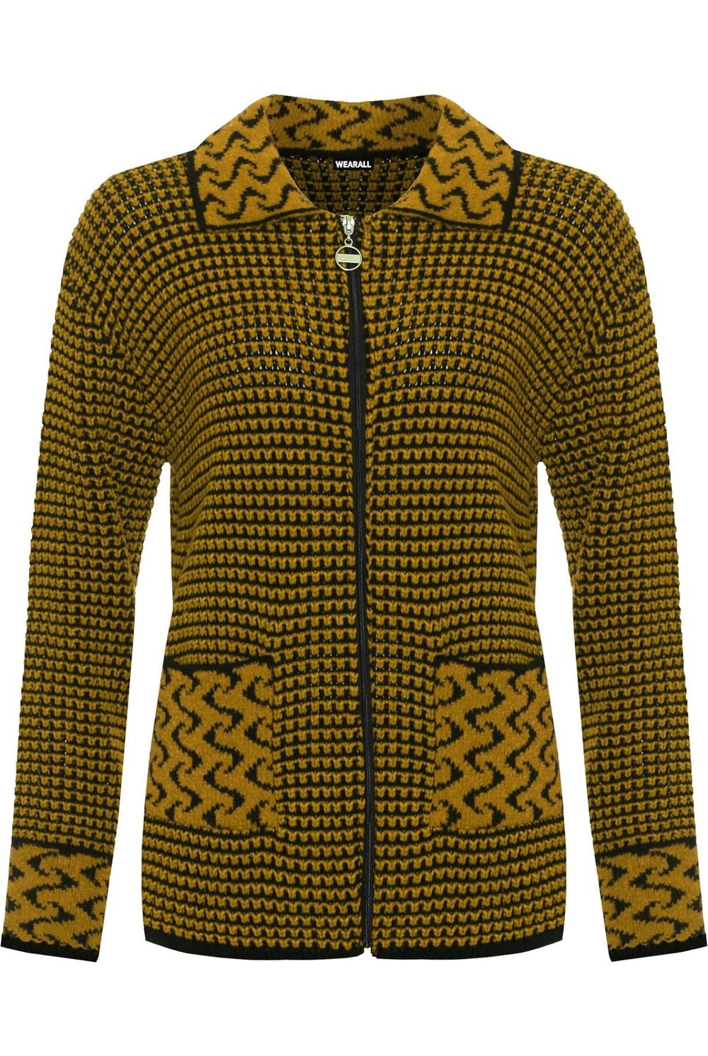 Plus Size Knitted Cardigan Zip Pocket Knitted Cardigan WearAll Mustard 16-18