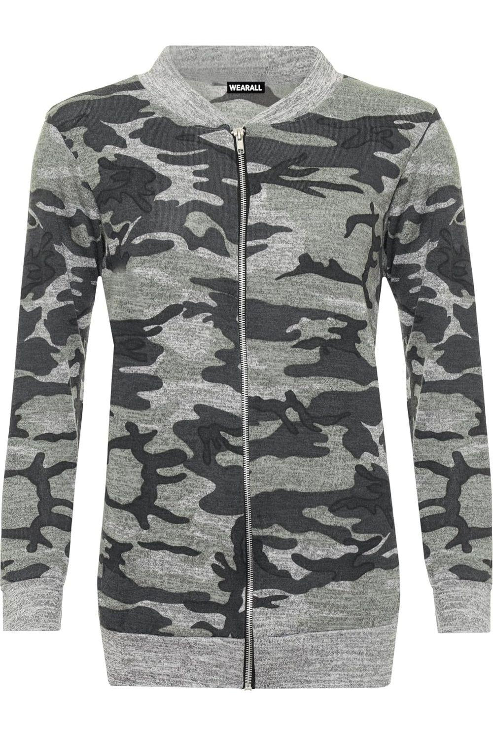 Knitted Camouflage Print Bomber Jacket Top Jacket WearAll