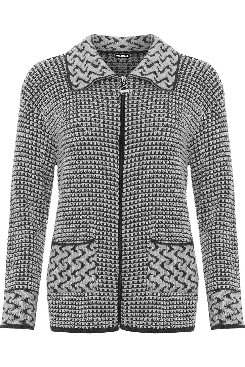 Plus Size Knitted Cardigan Zip Pocket Knitted Cardigan WearAll Light Grey 16-18