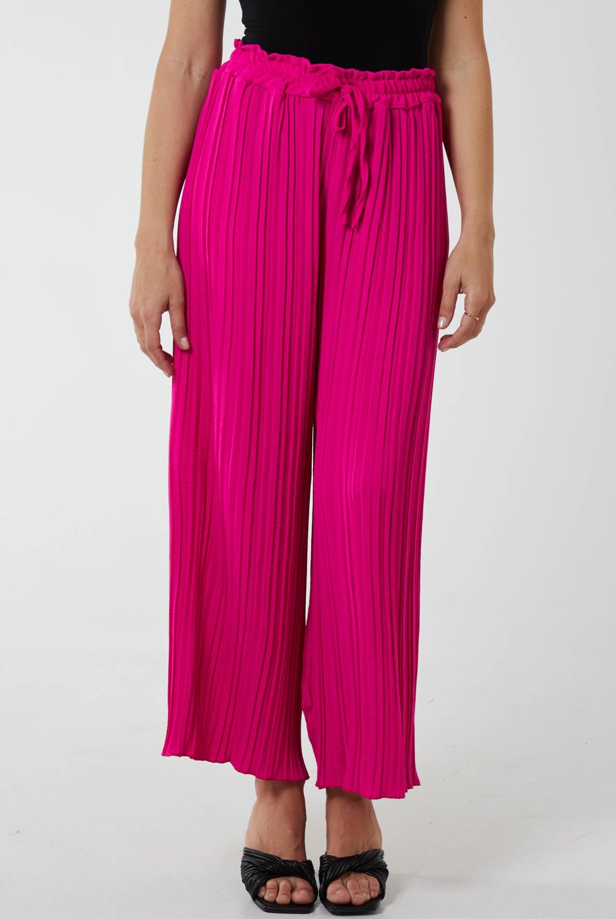 Wide Leg Plisse Drawstring Trousers TRS1 WearAll Fuchsia One Size